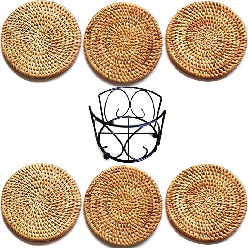 Zen Rattan Weave Coasters Set - Harmony Collection