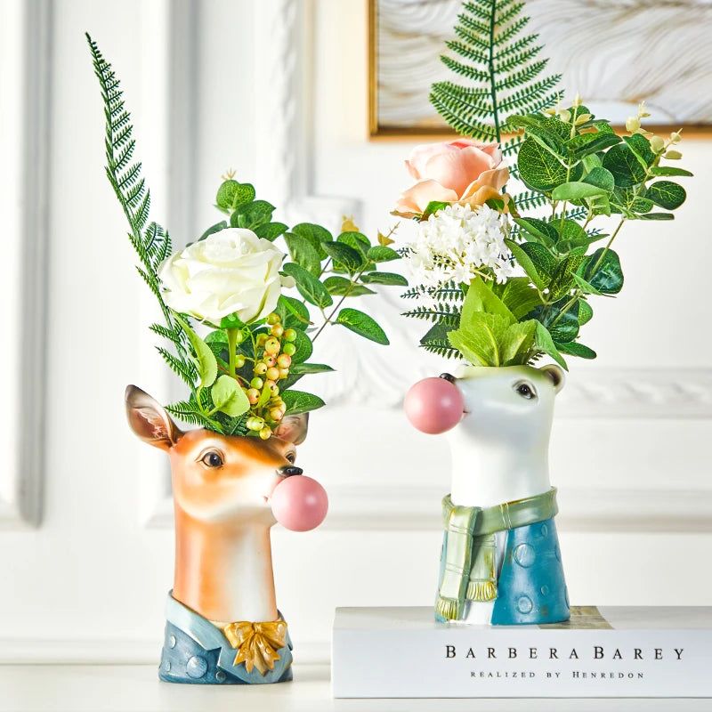 Cartoon Animal Head Resin Flower Planter - Whimsical Home Decor