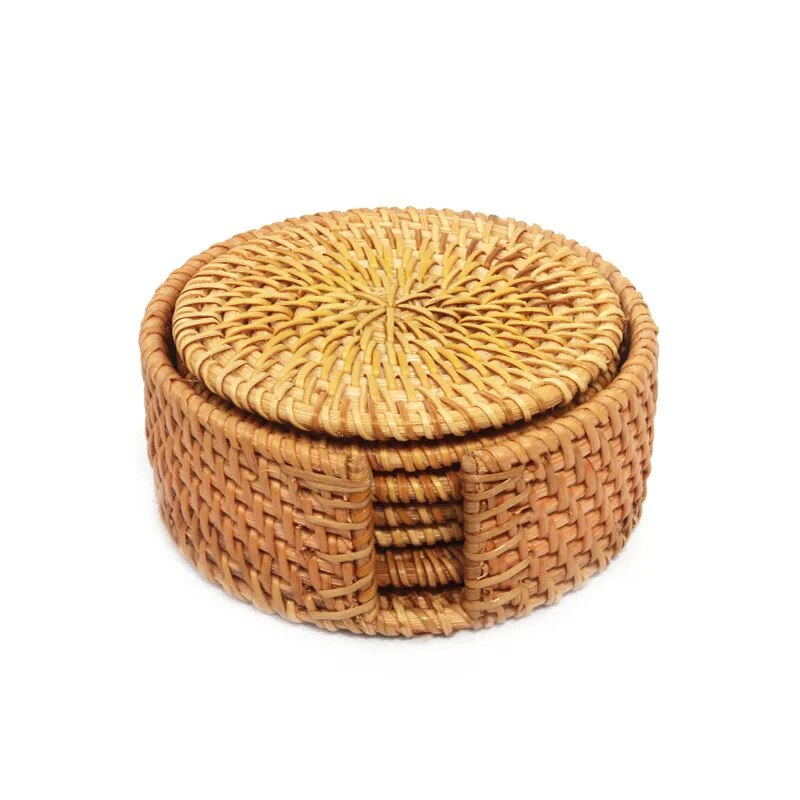 Zen Rattan Weave Coasters Set - Harmony Collection