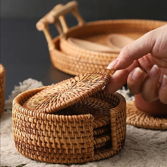 Zen Rattan Weave Coasters Set - Harmony Collection