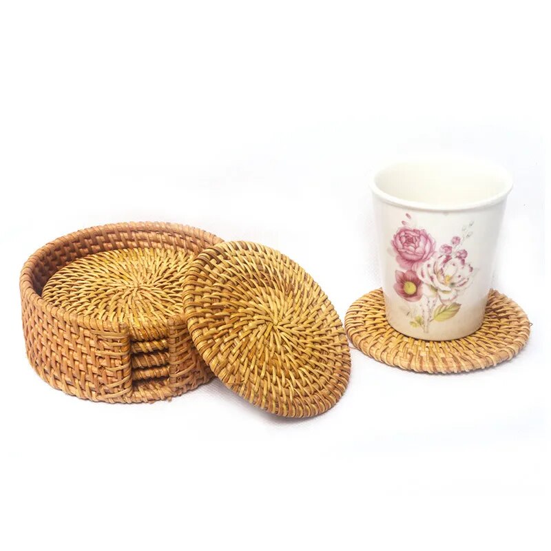 Zen Rattan Weave Coasters Set - Harmony Collection