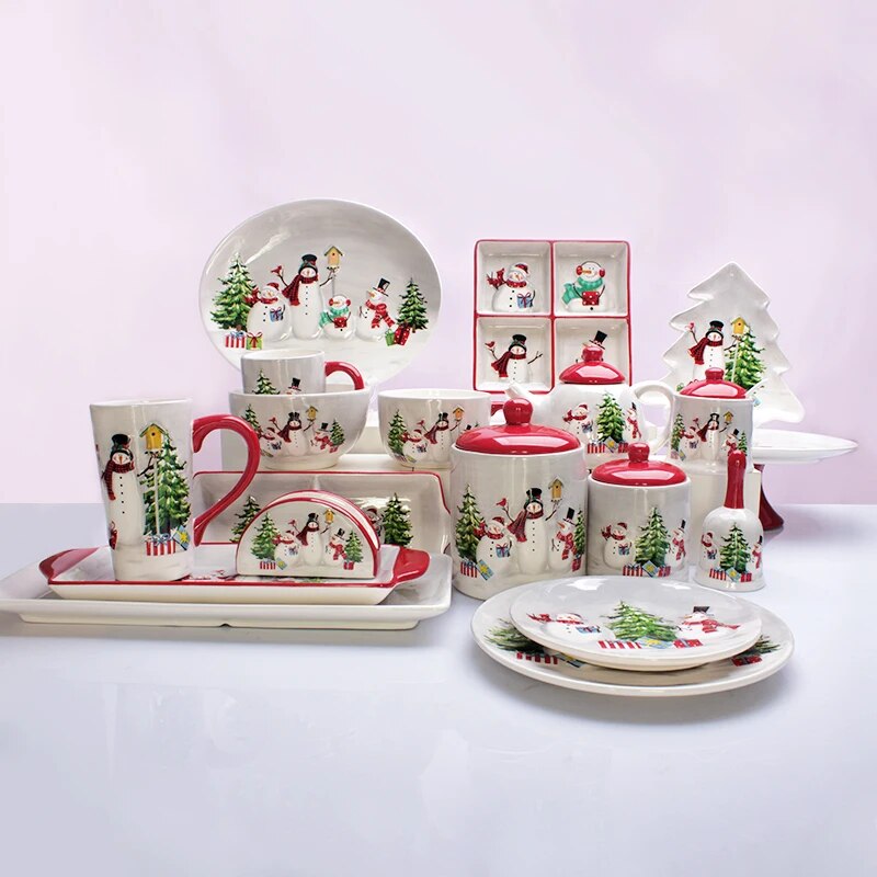 Festive Snowman Delight Ceramic Tableware Set