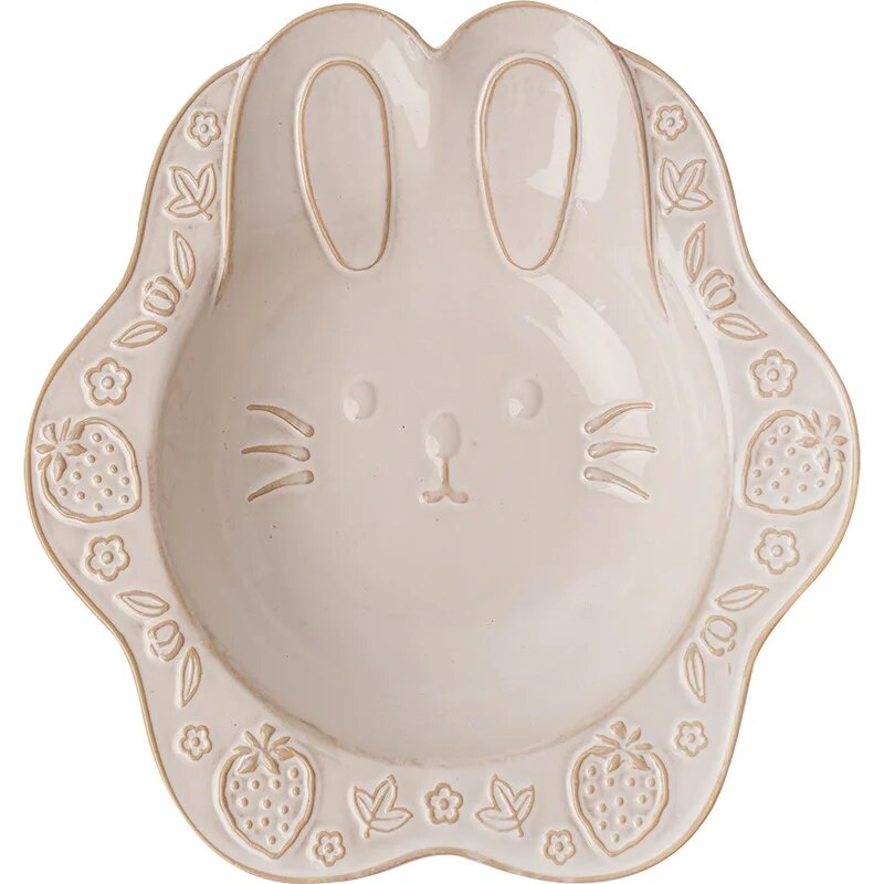 Adorable Cartoon Ceramic Tableware Set - White Glazed Delights