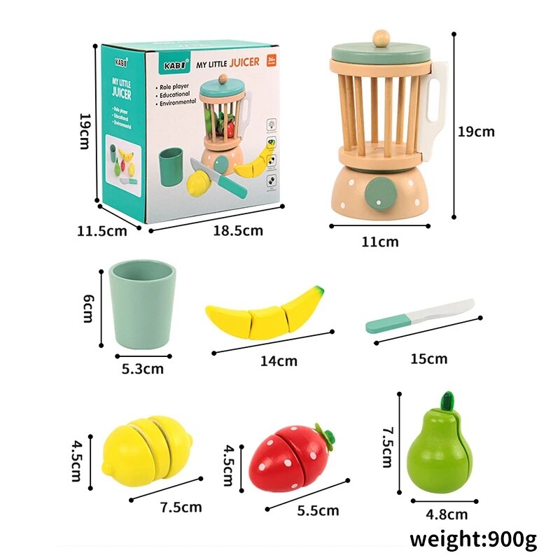 Wooden Simulation Cut Fruit Juicer Kitchen Toy Set