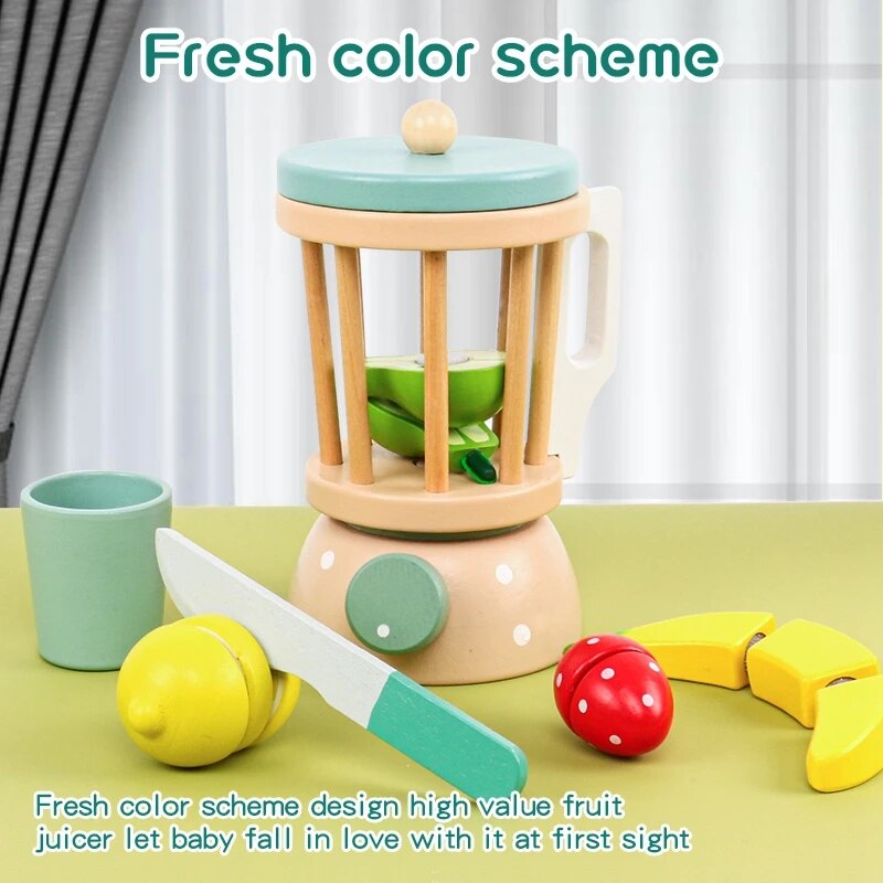 Wooden Simulation Cut Fruit Juicer Kitchen Toy Set