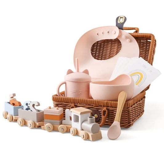 Retro Train Adventure - Baby Toy and Bib Set