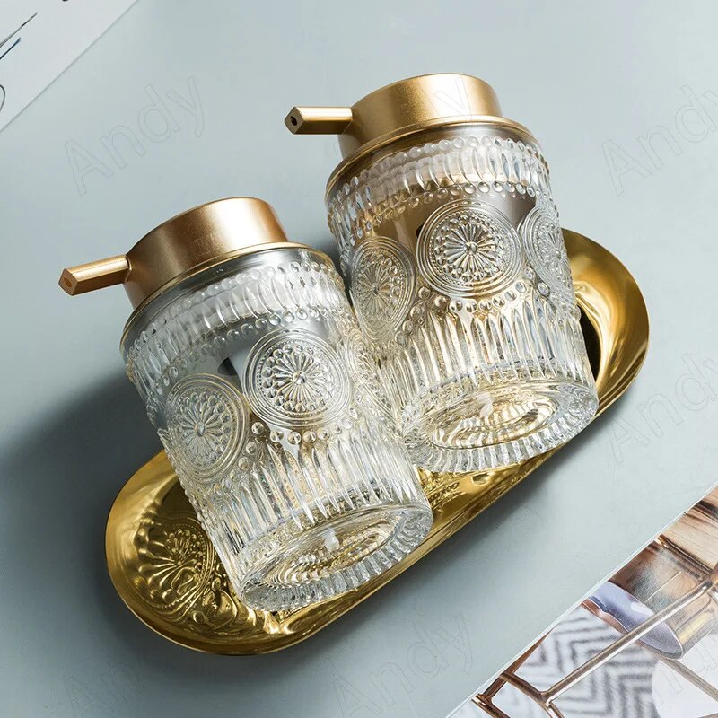 Golden Stroke Glass Soap Bottle Set - Modern Elegance Collection