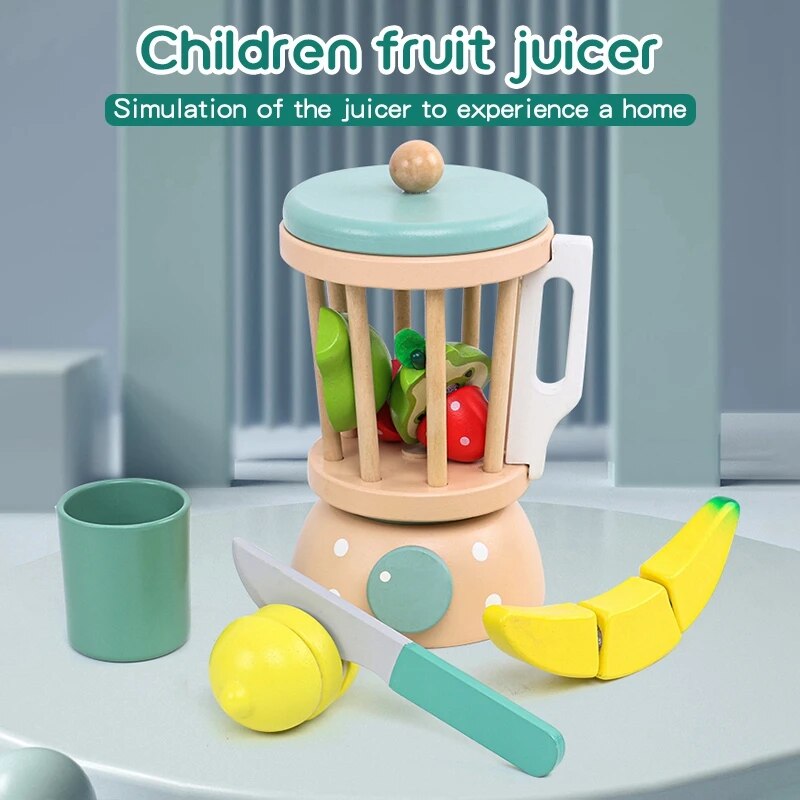 Wooden Simulation Cut Fruit Juicer Kitchen Toy Set