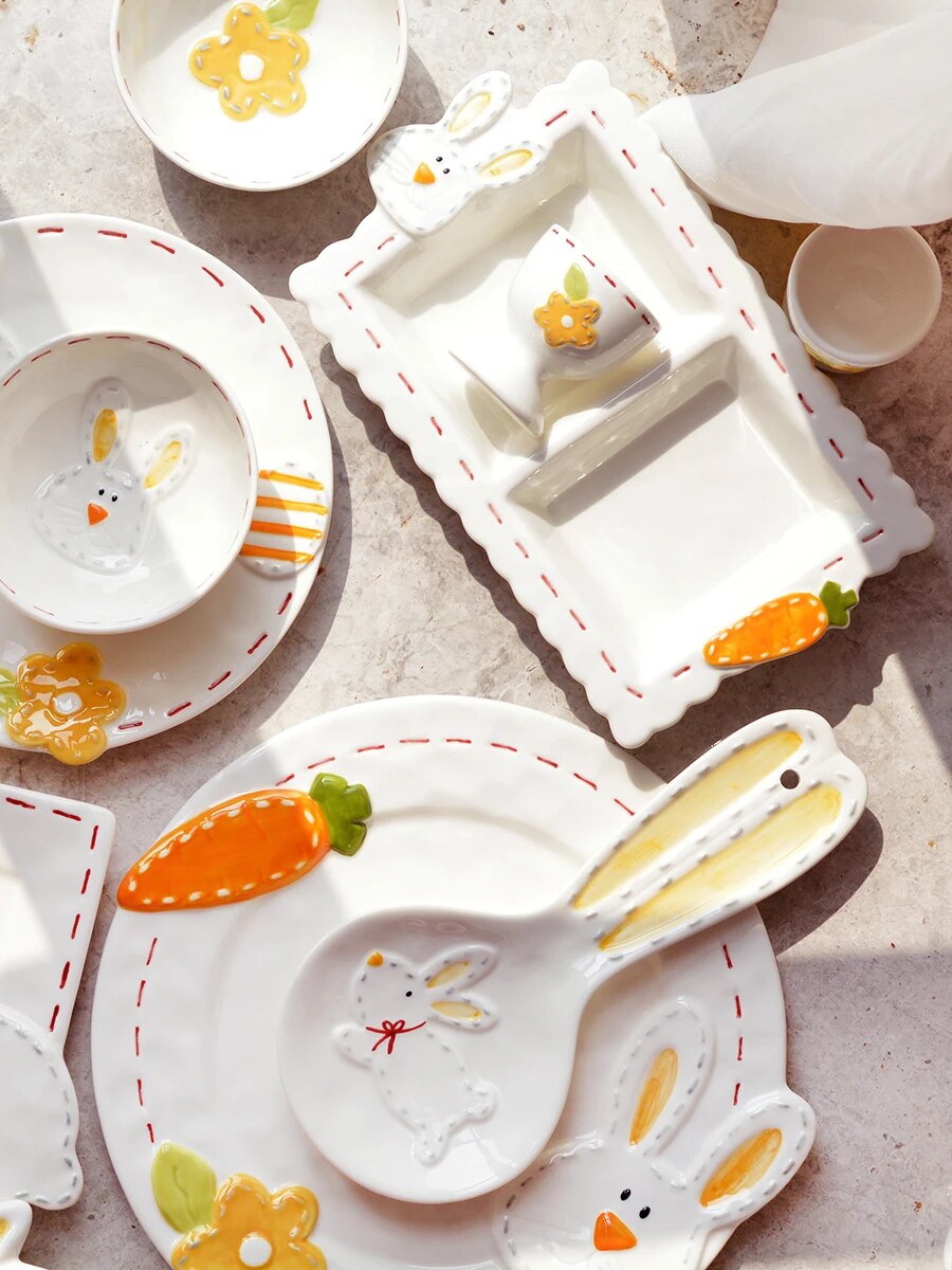 Whimsical Rabbit Delights Ceramic Tableware Set