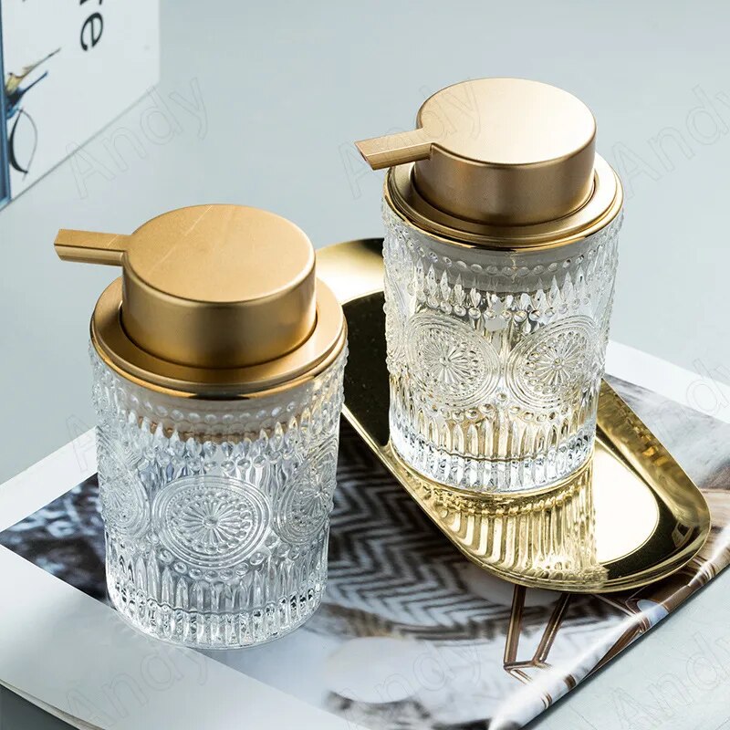 Golden Stroke Glass Soap Bottle Set - Modern Elegance Collection