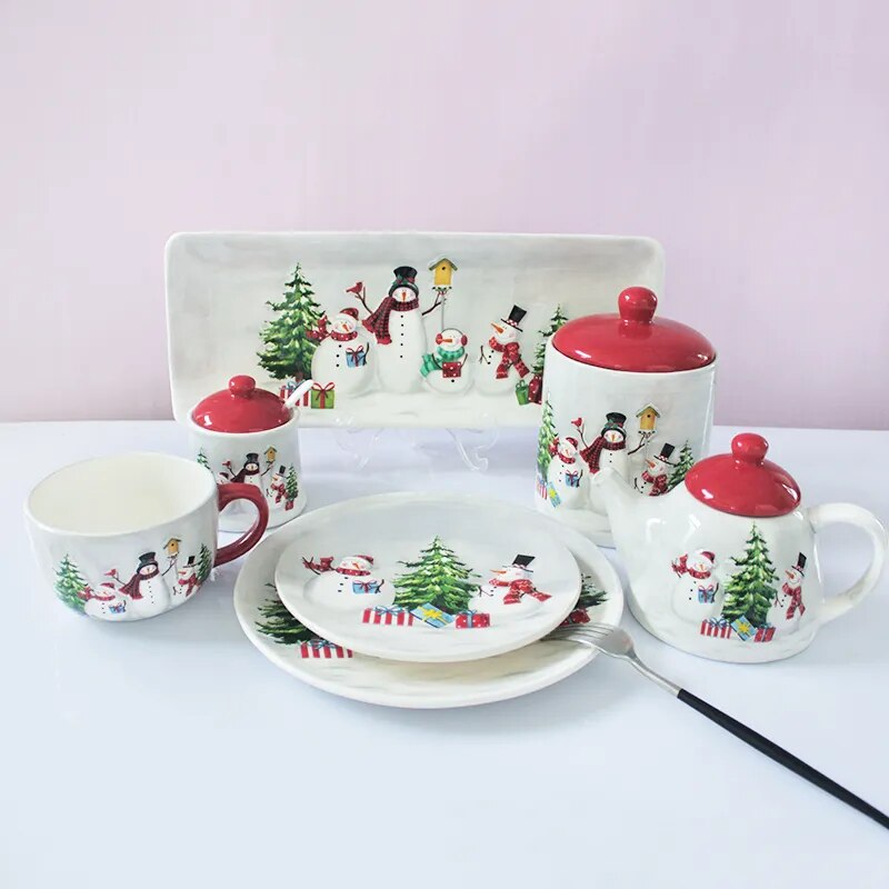 Festive Snowman Delight Ceramic Tableware Set