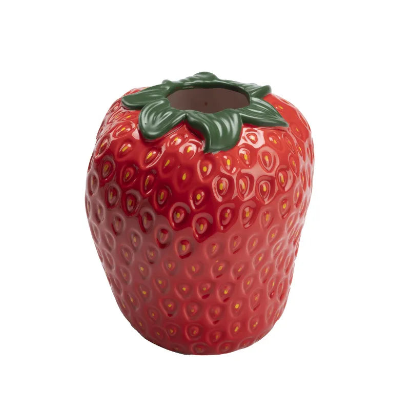 Cartoon Strawberry Ceramic Vase - Whimsical Home Decor