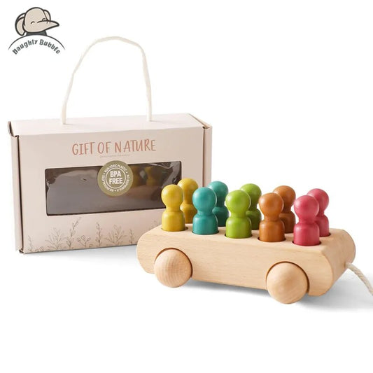 Colorful Wooden Drawstring Trolley Toy - Beech Car